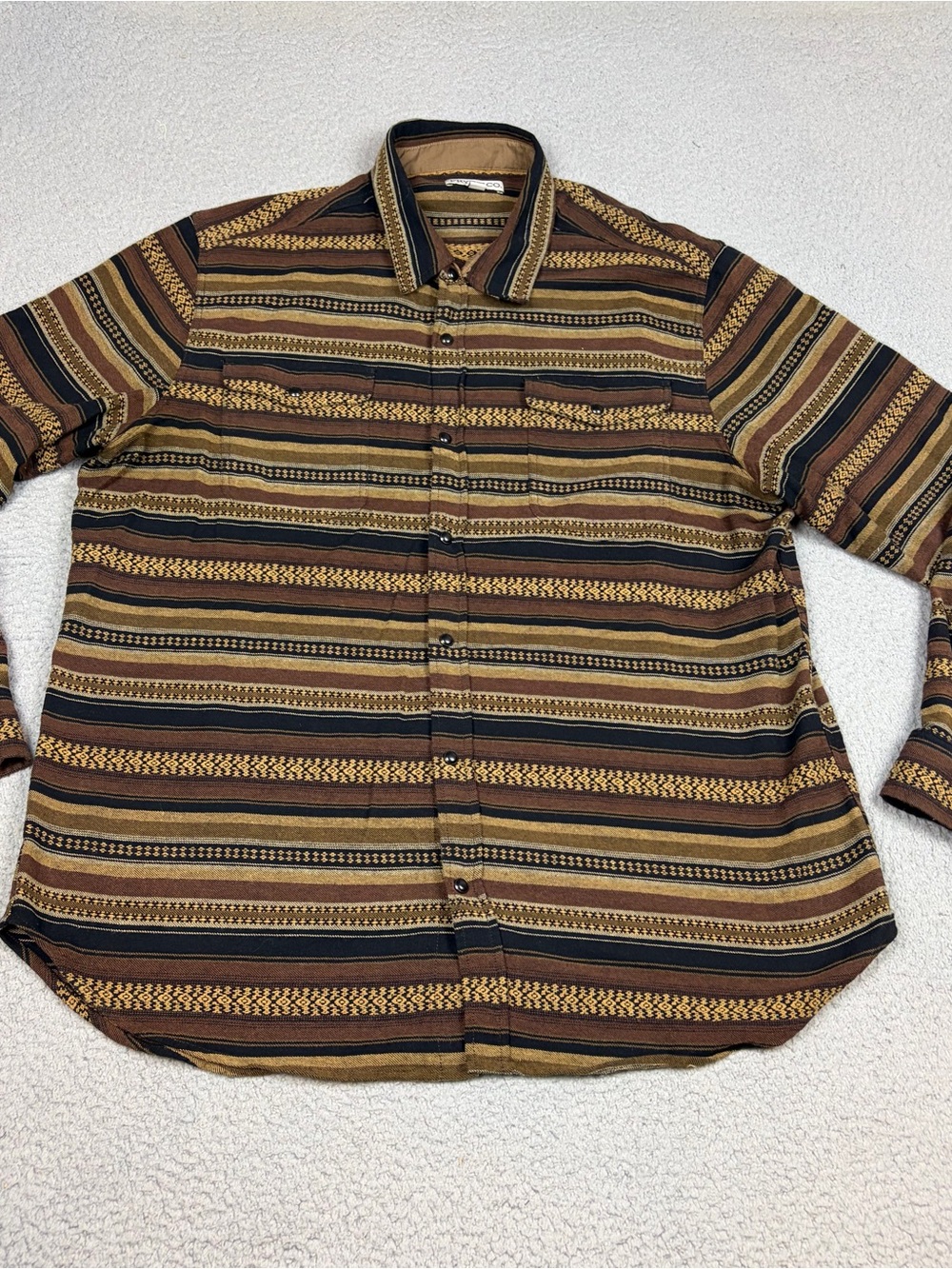 FRYE AND CO. Western Shirt Pearl Snap Brown and Black Striped Button-Up